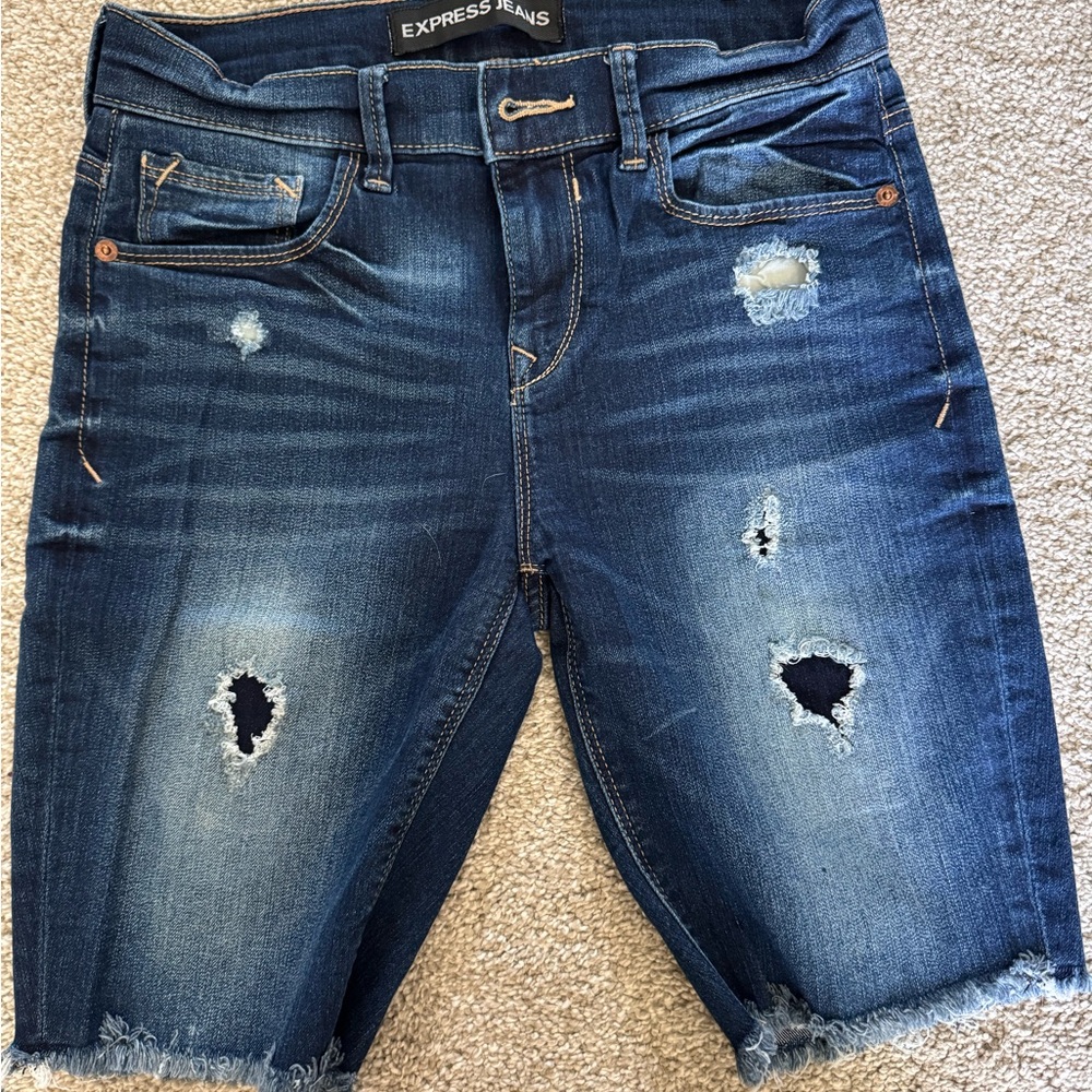 Express Distressed Blue Denim Shorts